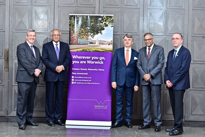 From L – R:  Professor Stuart Croft, Professor Robin Clark; Mr Venu Srinivasan; Professor Sir Ralf Speth; Mr N. Chandrasekaran; Mr Sudarshan Venu.