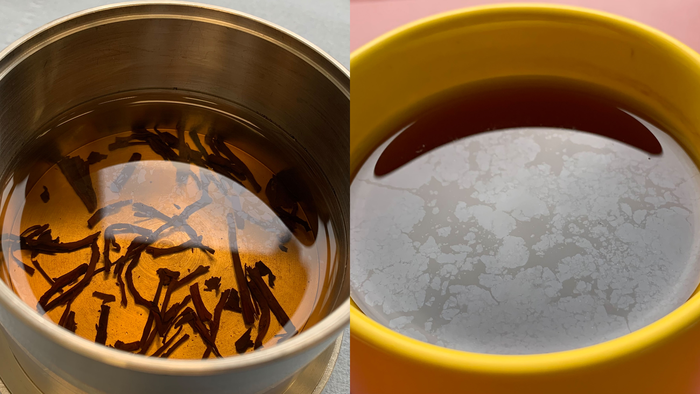 Thin film at the air-water interface is observable in a cup of tea