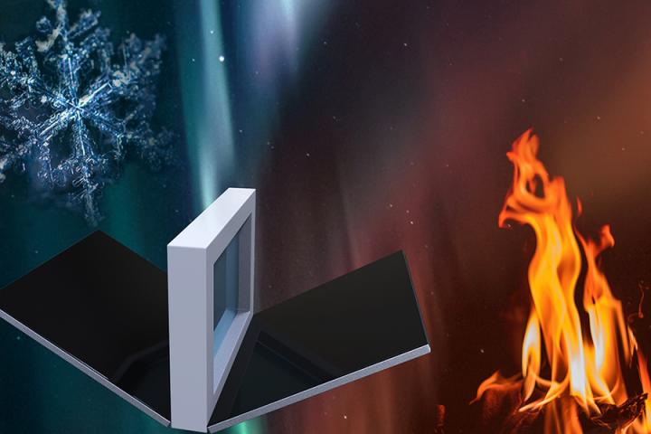 An illustration of the radiative cooling and solar heating device