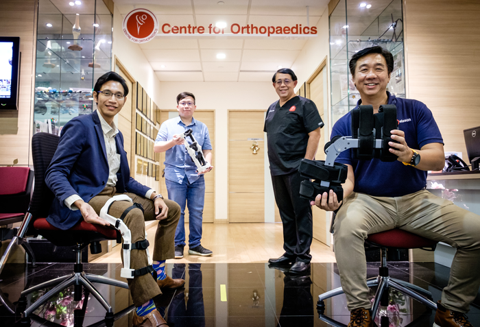 Joint team from Delsson, Centre for Orthopaedics and NTU Singapore which developed a light-weight knee brace that can assist the elderly to climb stairs