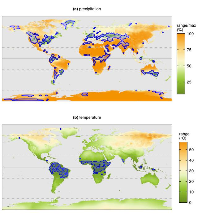 Map of intra-annual variability of precipitation  and temperature