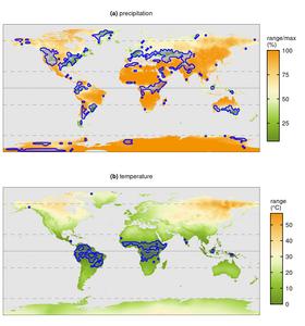 Map of intra-annual variability of precipitation  and temperature