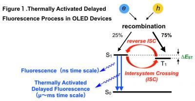 Figure 1 Thermally Activated Delayed Fluorescence Process in OLED Devices