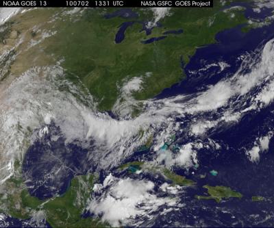 GOES-13 Satellite Imagery Sees Alex's Remnants over Texas