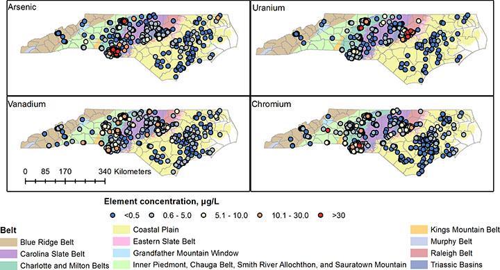 Map of Co-Occurring Elements in NC Groundwater
