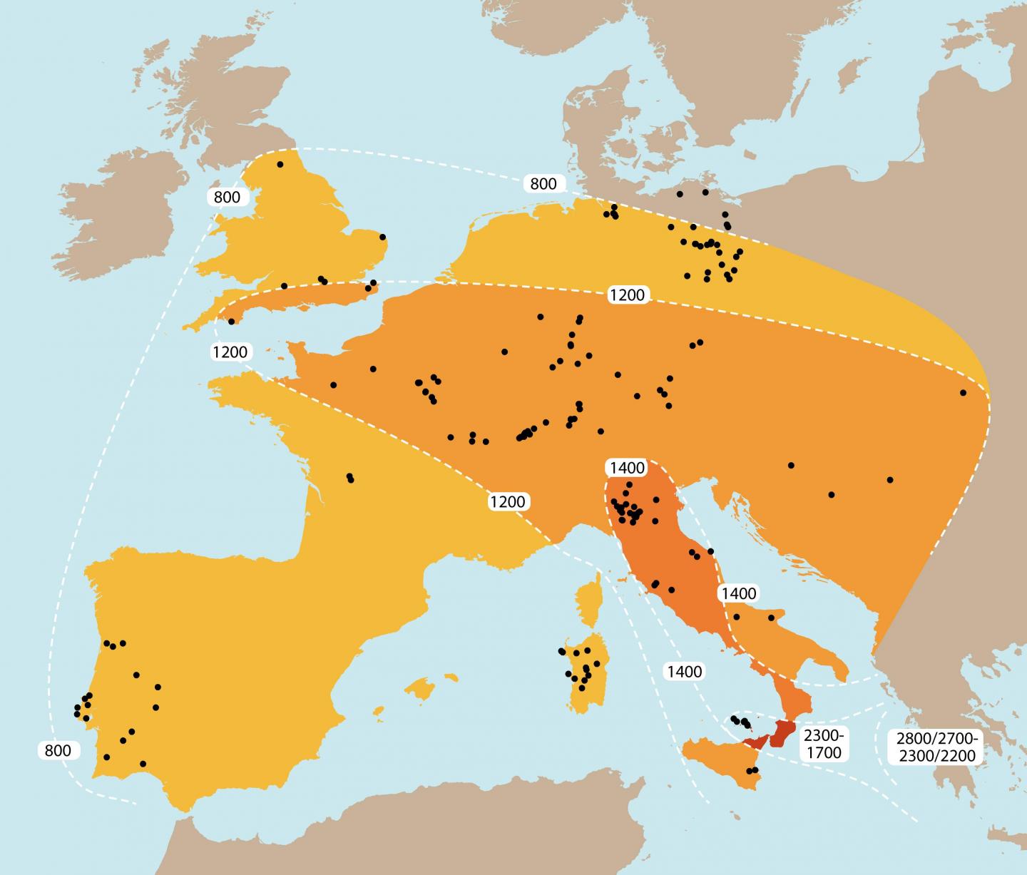 Map showing spread of weighing technology