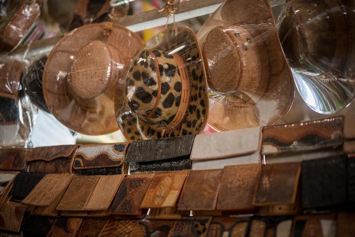 Products sold in El Campesino Market. Wallets, hats and belts