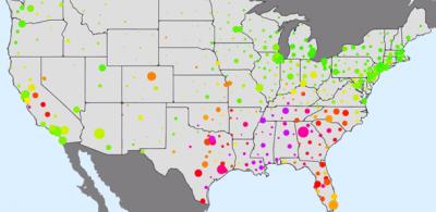 Map of 2009 H1N1 Influenza Pandemic in US