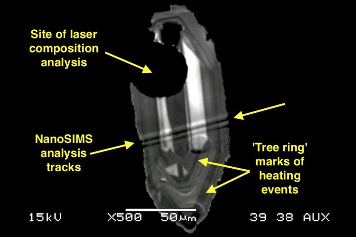 Zircon Crystal Showing 'Tree Rings' that Mark Heating Events