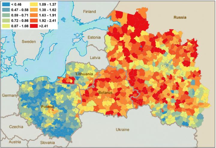 Standardized Mortality Ratios across the Combined Territory of Belarus, Lithuania, Poland and Europe