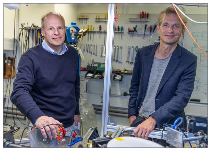Head of Niels Bohr Institute Jan Westenkær Thomsen (left) and  Peter Krogstrup Jeppesen, Professor, Niels Bohr Institute, University of Copenhagen, who is leading the Quantum Computing Programme.