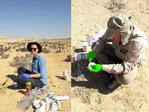 First authors Stefanie Imminger and Dimitri Meier sampling biocrusts in the Negev Desert, Israel.