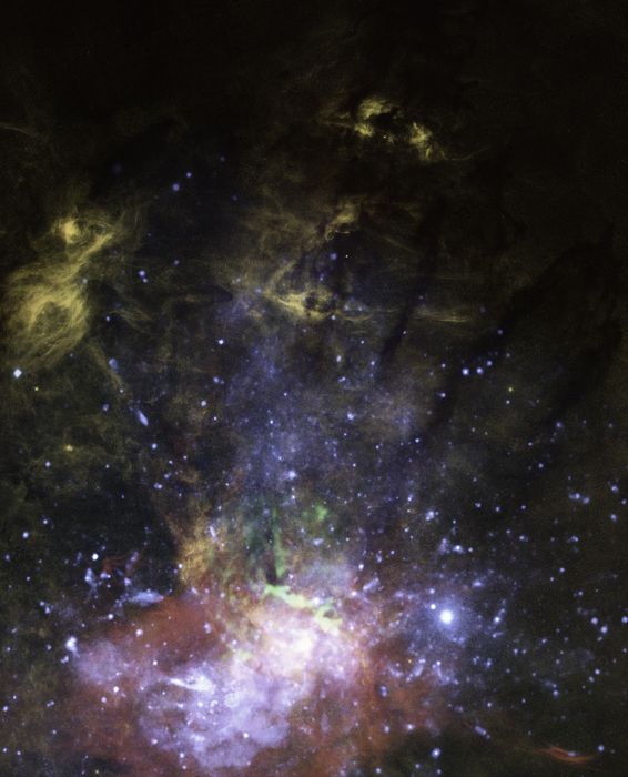 Composite view of X-rays, molecular gas, and warm ionized gas near the galactic cente
