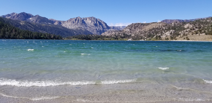 June Lake beach in the Sierra Nevada mountain range in California