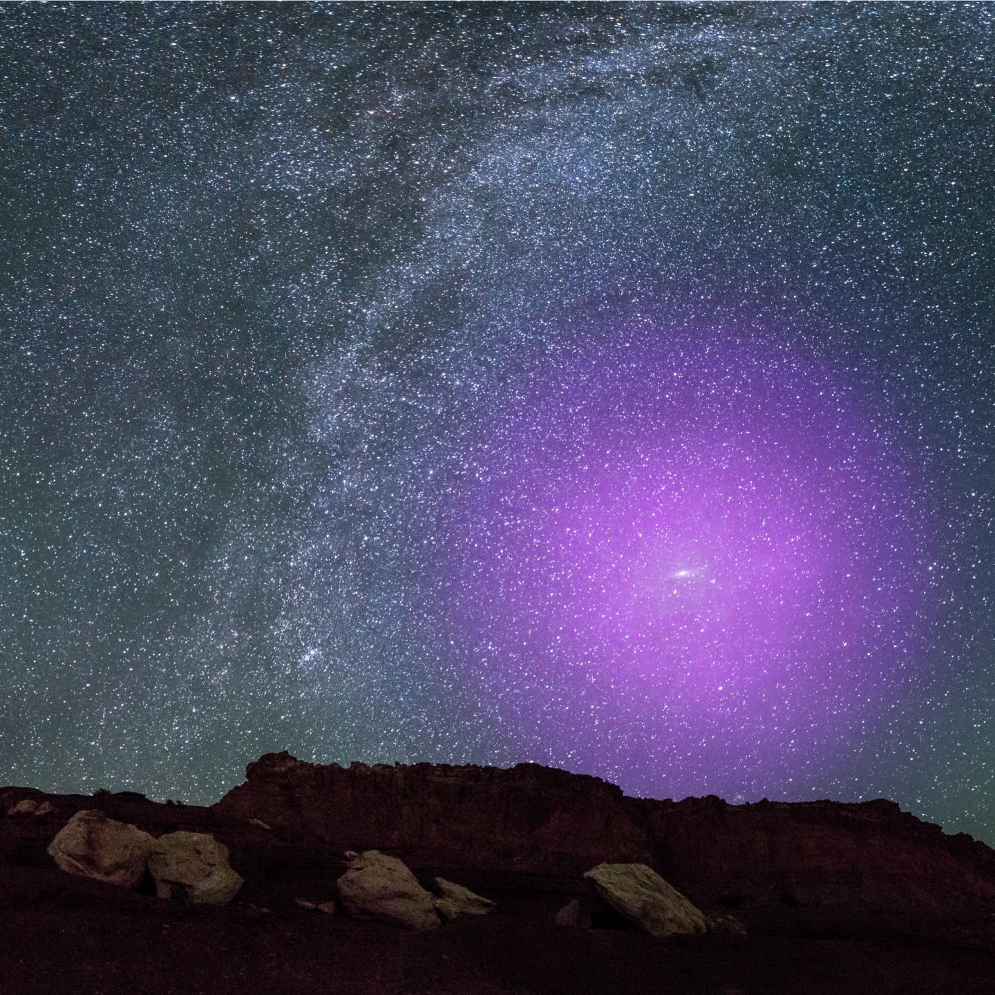 Andromeda halo, illuminated in night sky (illustration)