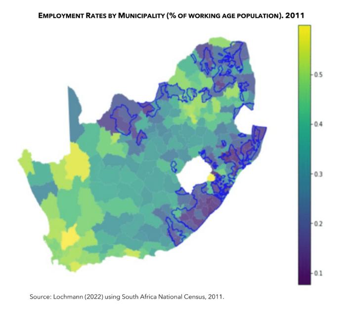 Employment Rates by Municipality in South Africa, 2011