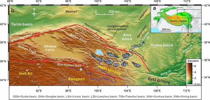 Present-day topographic features of the NE Tibetan plateau