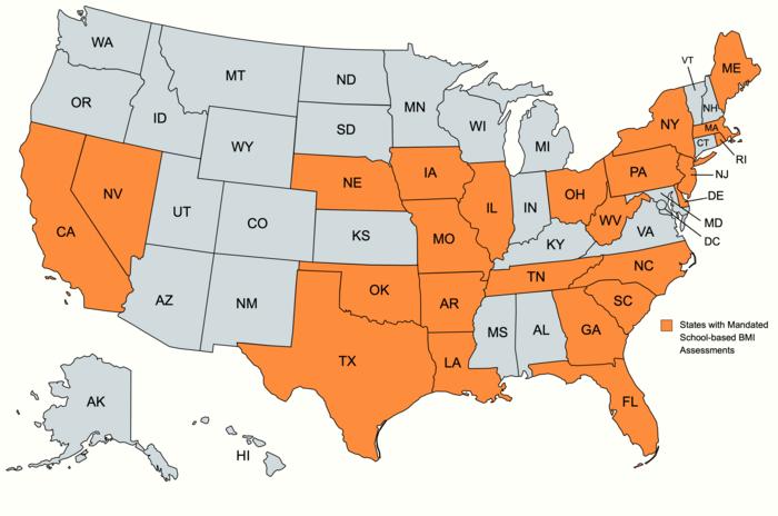 Map of States with Mandated School-based BMI Assessments