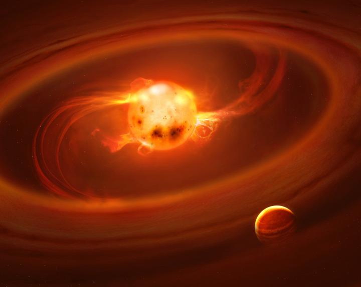 Artist's impression of the streams of hot gas that build up stars