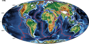 World map animation of landscape evolution over past 100 million years