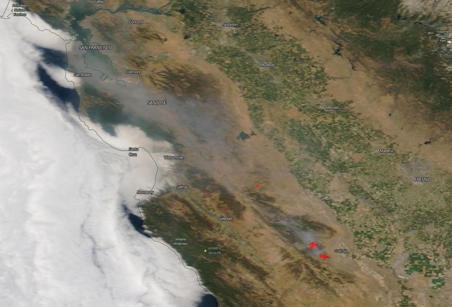 NASA's Aqua Sees Mineral Fire's Smoke Travel to San Francisco