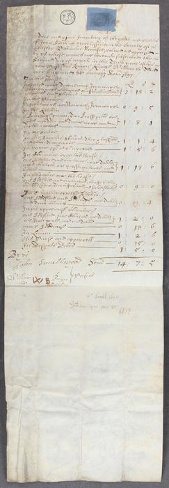 An example of a probate inventory from England in the late 17th century.