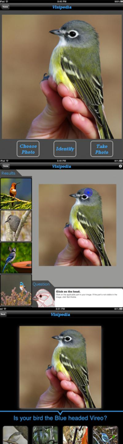 A Sequence of Screen Shots in the Visipedia App