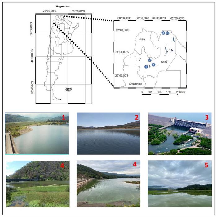 Location of the reservoirs in the province of Salta and photographs of them