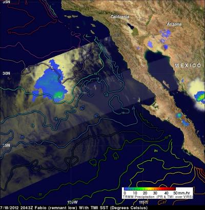 NASA's TRMM Satellite Measures Sea Surface Temps Near Fabio's Remnants