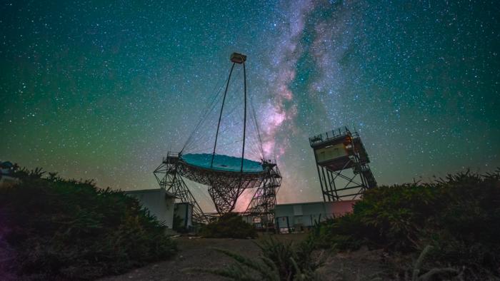 LST-1 during observations at CTAO-North, La Palma, Spain.