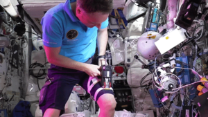 ESA astronaut Matthias Maurer testing the Bioprint FirstAid experiment by German Aerospace Center (DLR) on the International Space Station.