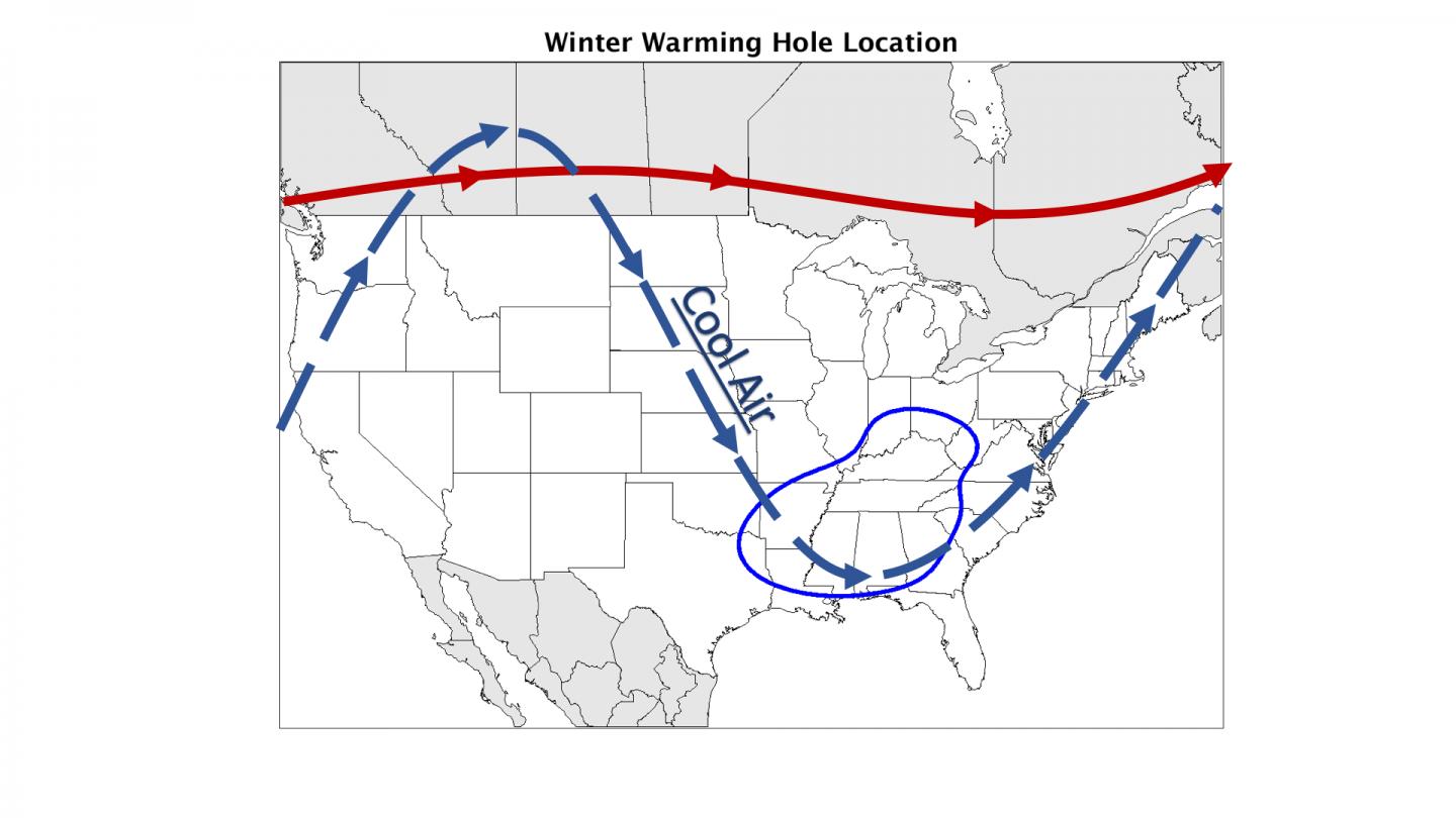 Winter Warming Hole Location In the Southeastern US