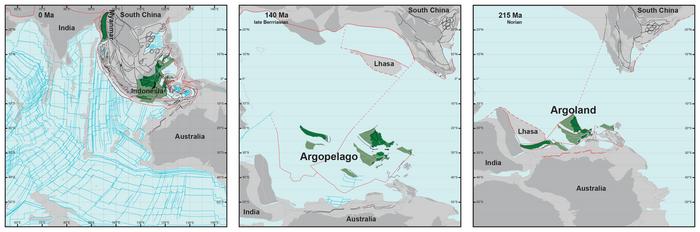 Partial reconstruction of Argoland from present to 215 million years ago, when its break-up accelerated