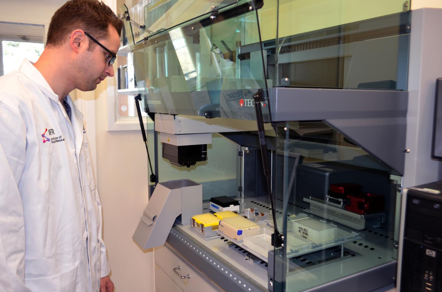 Adam Elliston with the Yeast Screening Robot