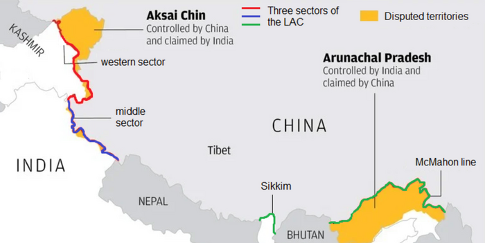 Map of the Line of Actual Control and its three sectors