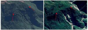 Land Cover Changes on Hilltops: Silviculture in 2013 (left) and Forestry with Landslides in 2017 (right)