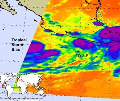 NASA Infrared Image of TD2-E and Tropical Storm Blas