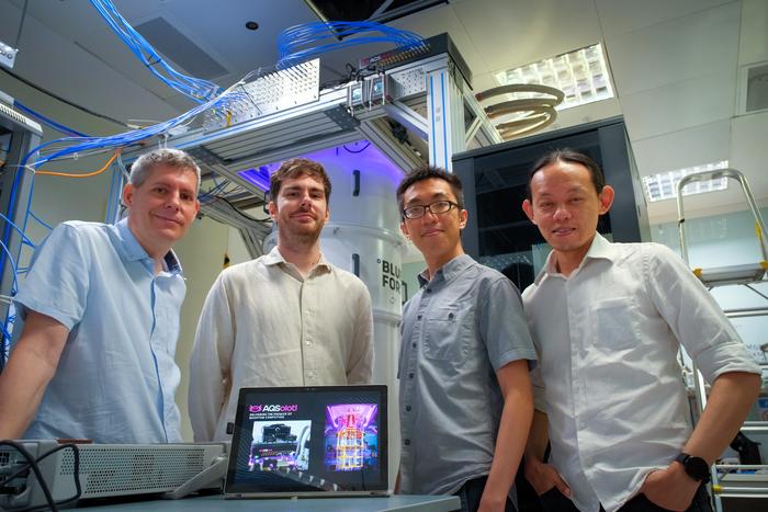 NTU Assoc Prof Rainer Dumke with his other co-founders of AQSolotl, Chief Executive Officer Mr Patrick Bore; Head of Quantum Algorithms Mr Paul Tan; and Chief Technical Officer Dr Yap Yung Szen