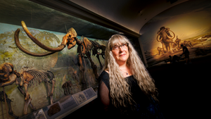 Kate Lyons with mammoth fossil