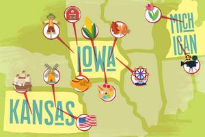 An illustrated map of the Midwest depicts the locations and variety of festivals involved in a study to understand what motivates volunteers.
