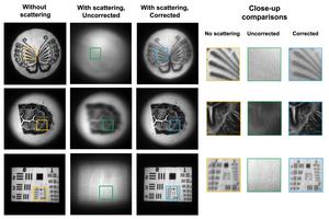 Experimental results of NeuWS, a technology that corrects for distortions caused by light scattering