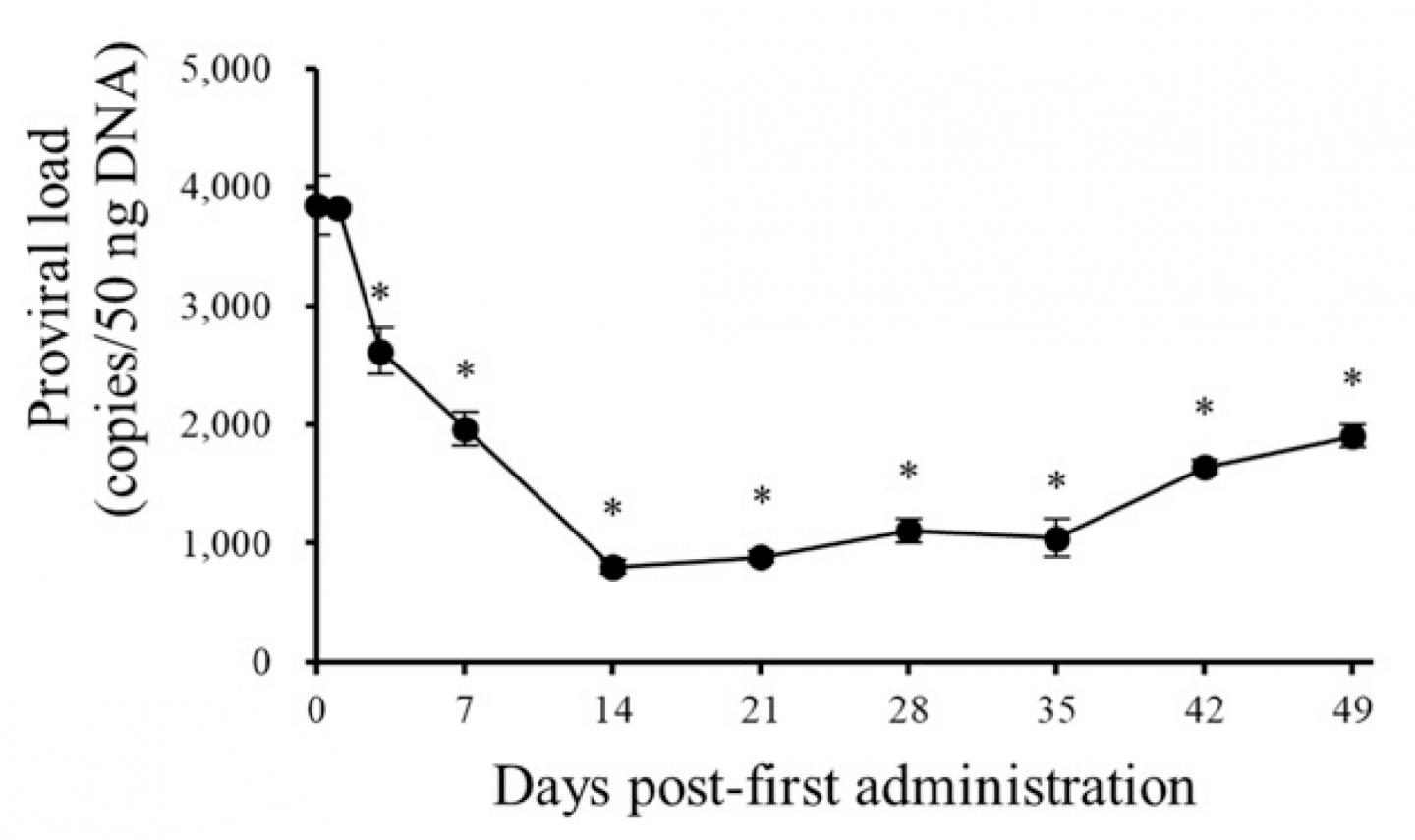 Proviral Load vs. Days Post-First Administration