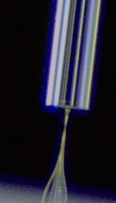 Image of optical fiber disposed directly above photonic lantern for efficiently coupling to the matched 6-mode fiber