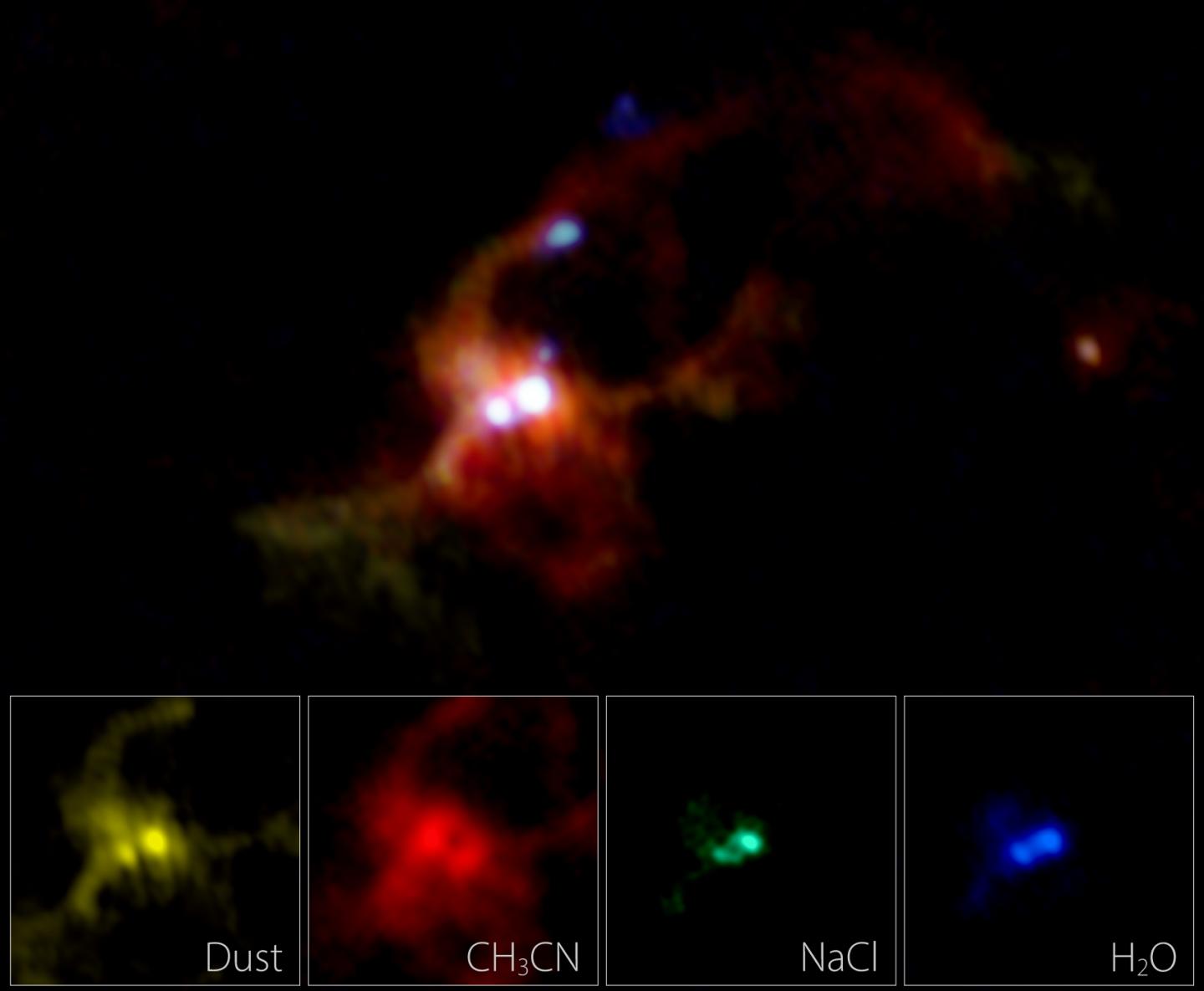 アルマ望遠鏡が撮影した原始星のペア「IRAS 16547-4247」の周囲