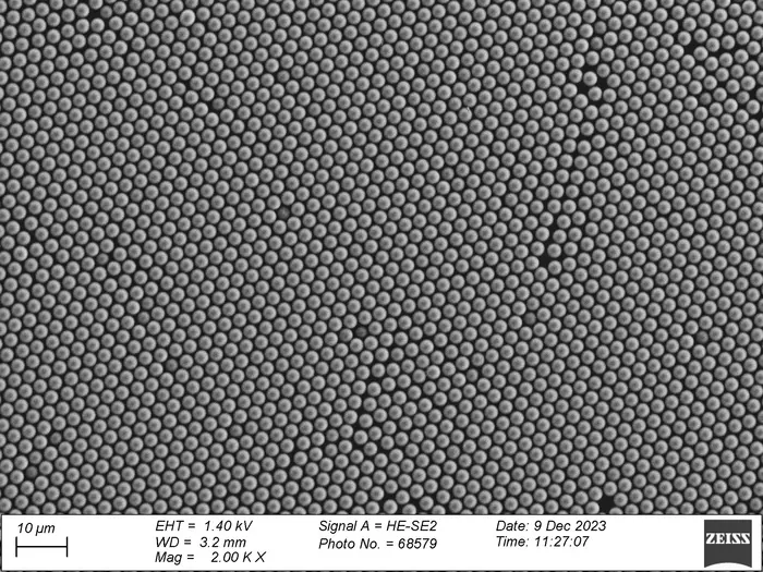 Electron Microscope Image of a TENG Surface with Tiny Beads