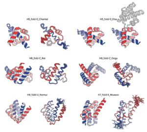 De novo designed all-α proteins with complicated shapes.