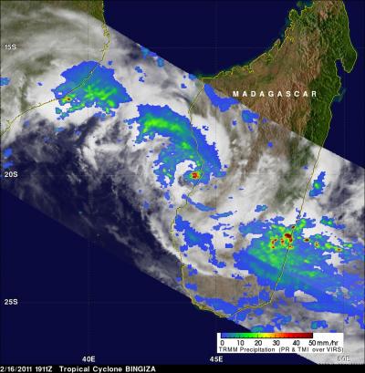 NASA TRMM Rainfall in Tropical Storm Bingiza