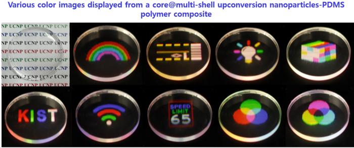 [Figure 3] Photograph of a color image displayed from a core@multi-shell upconversion nanoparticle-polymer composite.