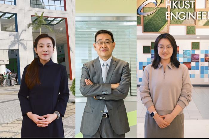 The Civil and Environmental Engineering research team comprised Chair Professor CHEN Guanghao (center) and postdoctoral researcher Dr. ZHANG Zi (left), both corresponding authors, and PhD student XIAO Chengyu (right), the first author.