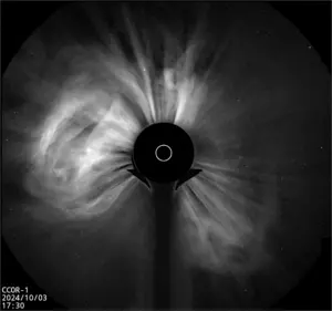 U.S. Naval Research Laboratory’s (NRL) Compact Coronagraph (CCOR) instrument  successfully collected its first images of coronal mass ejections (CMEs) on Oct. 3, 2024. (U.S. Navy photo)